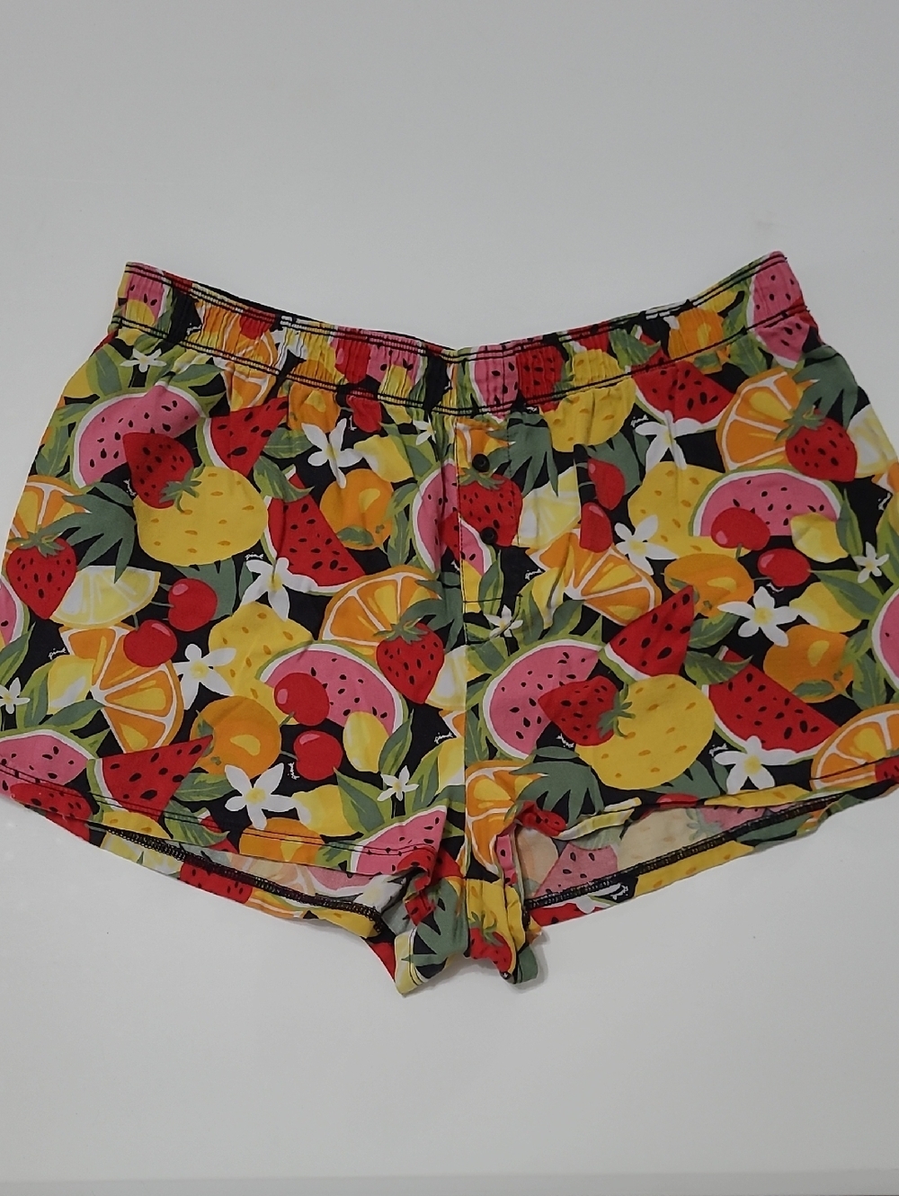 PINK Victoria's Secret Black Colorful Fruit Print Boxer Sleep Shorts size Medium